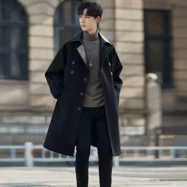 加荣 纯色翻领适中长袖大衣 男女同款
