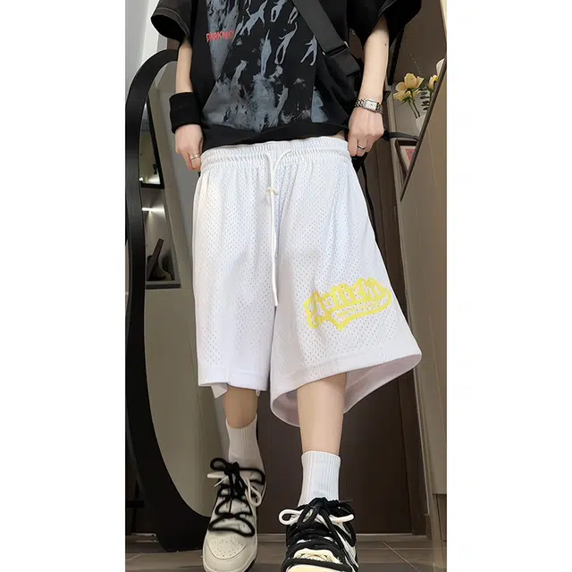 加荣 透气凉感松紧腰系带简约薄款纯色百搭户外运动跑步宽松速干冰丝五分休闲短裤 男女同款