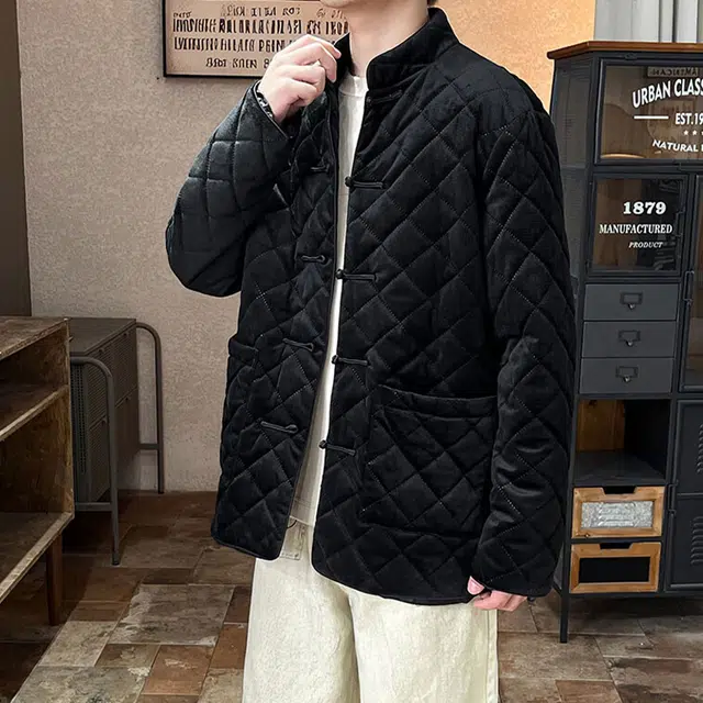 加荣 中国风丽复古菱形格棉新中式宽松唐装盘扣汉服休闲百搭棉衣慵懒感时尚高级感棉服 男女同款