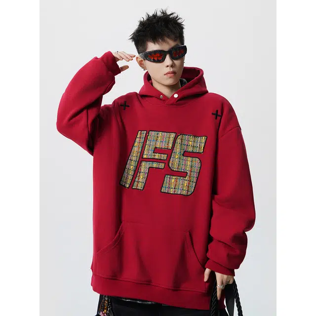 加荣 美式复古重磅贴布刺绣高街宽松休闲连帽舒适百搭基础款套头运动帽秋潮流精致卫衣 男女同款