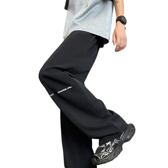 加荣 冰丝垂感速干裤子男夏季轻薄透气潮牌青少年户外出行百搭休闲裤小众设计宽松松紧腰直筒阔腿裤长裤 男女同款