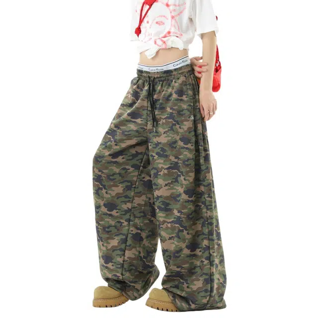 加荣 美式复古迷彩轻薄透气潮牌青少年日常出行通勤百搭休闲宽松小众设计工装裤 男女同款