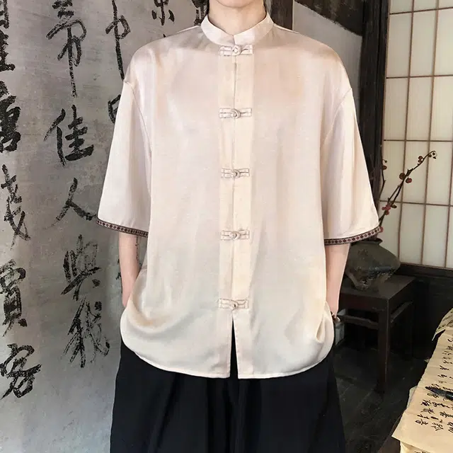 加荣 衬衣薄款潮牌户外新中式盘扣立领开衫汉服高级感纯色透气唐装外套凉感速干休闲夏季短袖衬衫 男女同款