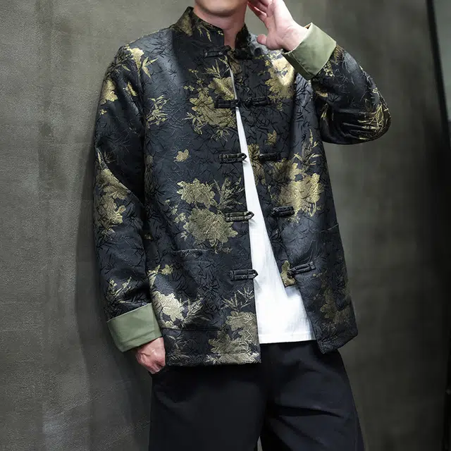 加荣 中国风印花季宽松松弛感中山装端复古盘扣唐装新中式衫时尚高级感立领改良汉服夹克外套 男女同款