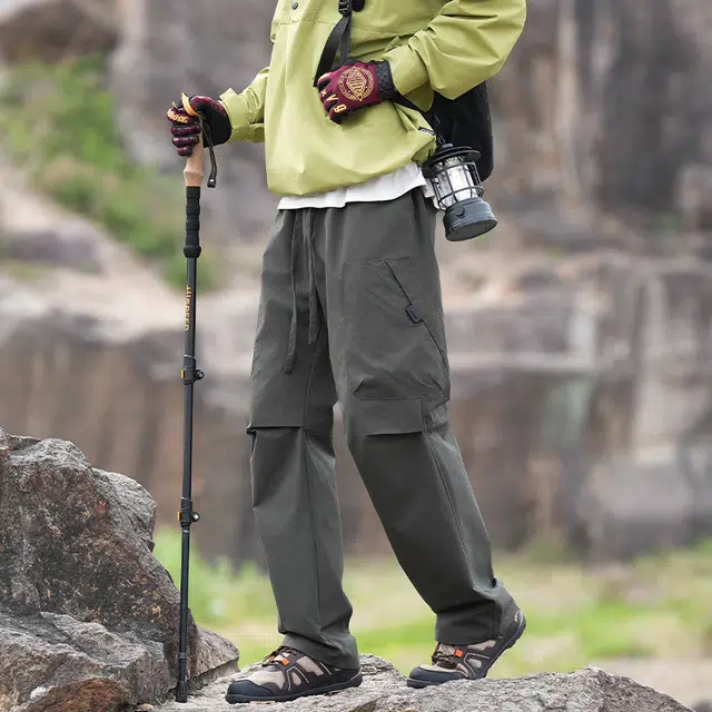加荣 宽松直筒休闲裤潮牌帅气户外登山裤青少年山系徒步阔腿裤日系复古纯色长裤设计感工装裤 男女同款