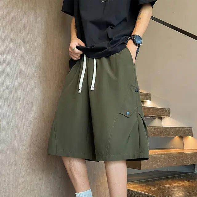 加荣 夏季薄款透气凉感冰丝褶皱设计五分裤潮牌痞帅高街青少年工装短裤 男女同款