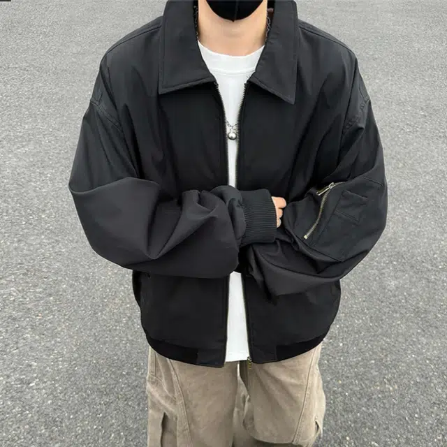 加荣 美式翻领飞行夹克男秋季休闲百搭棒球服男高街工装衣男款青少年痞帅男装上衣小众设计感外衣男士时尚高级感外套 男女同款