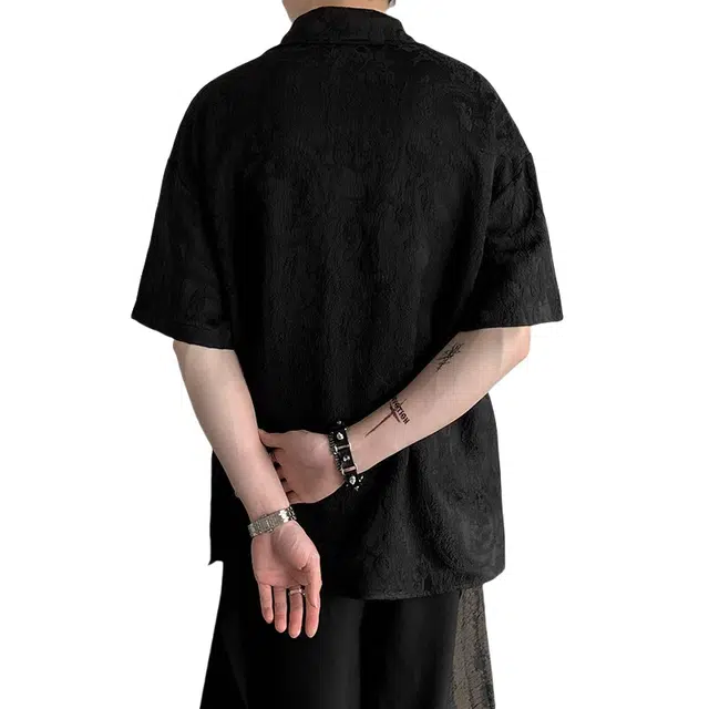 加荣 新中式法式立领腰果花提花短袖轻薄透气潮牌青少年户外出行百搭宽松小众高级感时尚舒适夏季衬衫 男女同款