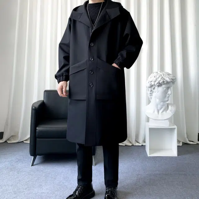 加荣 英伦风纯色秋季慵懒风松弛感长款美式连帽披风休闲百搭时尚潮牌设计感小众大衣 男女同款