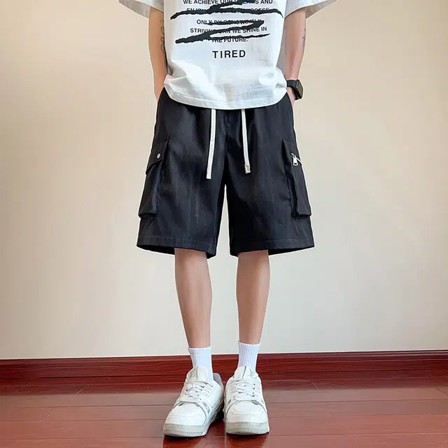 加荣 薄款透气美式扎染潮流高街多口袋宽松休闲运动五分裤工装短裤 男女同款