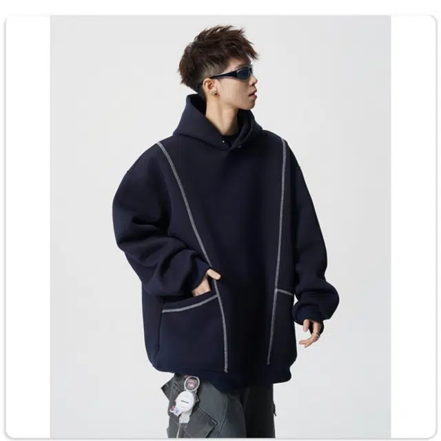 加荣 美式连帽时尚宽松硬挺衫青少年痞帅松弛慵懒风简约纯色套头潮流百搭卫衣 男女同款