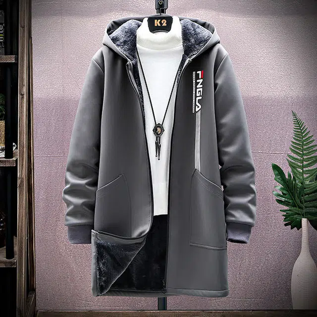 加荣 羊羔绒外套男中长款冬季加绒加厚大衣秋冬羊羔毛男装宽松休闲连帽上衣男款帅气大码披风青少年高级感棉衣冬款高端风衣 男女同款