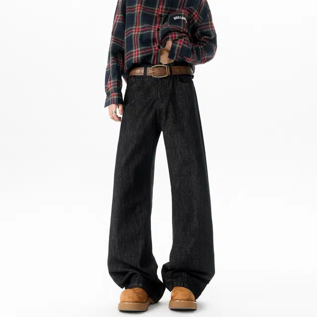 加荣 大码薄款透气潮流百搭宽松显瘦梨形身材裤复古阔腿宽松垂感牛仔裤 男女同款