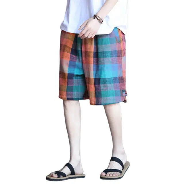 加荣 中国风盘扣薄款透气潮流百搭青少年户外出行运动五分裤格子沙滩外穿休闲短裤 男女同款