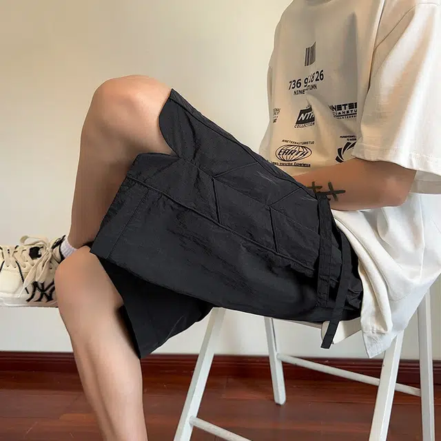 加荣 薄款条纹学生青少年户外运动五分美式高街篮球运动工装短裤 男女同款