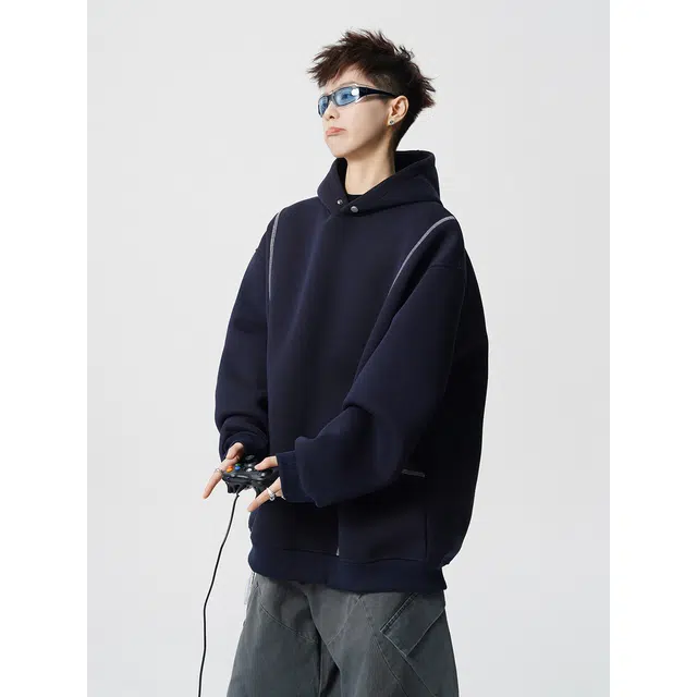加荣 美式连帽时尚宽松硬挺衫青少年痞帅松弛慵懒风简约纯色套头潮流百搭卫衣 男女同款