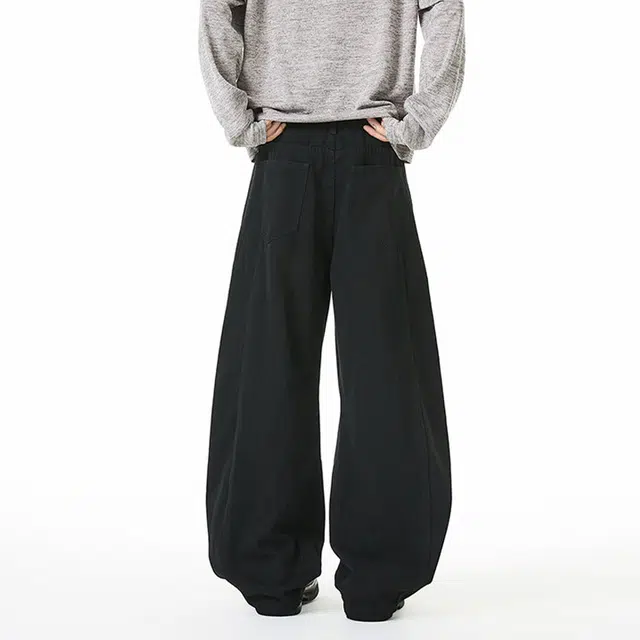 加荣 美式复古水洗做旧牛仔裤男款秋季潮牌褶皱宽松直筒裤男高街百搭休闲裤男装痞帅阔腿垂感弯刀裤男士小众解构设计长裤 男女同款