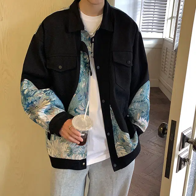 加荣 国潮刺绣宽松工装休闲百搭翻领中式国风时尚高级小众设计感衫夹克外套 男女同款