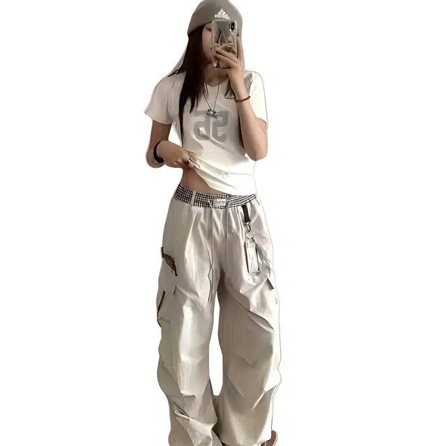 加荣 美式速干伞兵薄款透气潮流百搭弯刀阔腿裤子宽松直筒休闲裤工装裤 男女同款