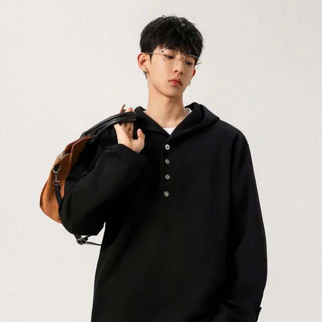 加荣 半排扣连帽卫衣男秋季美式宽松慵懒风休闲外套春高级感百搭套头男装复古潮牌小众设计感帅气体恤男上衣 男女同款