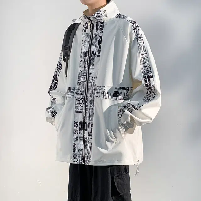 加荣 美式高街立领外套春秋男款宽松休闲开衫上衣高级感字母设计男装青少年潮流痞帅户外穿搭防风运动服秋冬高端帅气男士夹克 男女同款