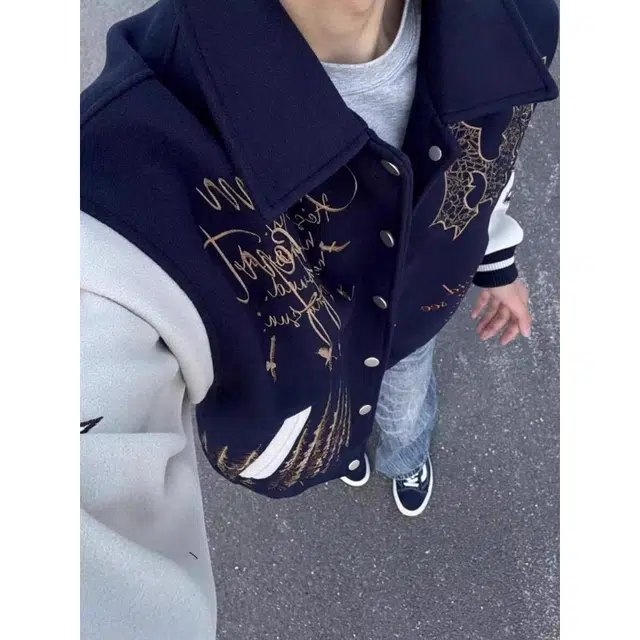 加荣 国潮美式字母刺绣棒球服男款秋季高街宽松上衣男装时尚高端飞行员夹克男士小众设计感开衫外衣男高级感痞帅休闲外套 男女同款