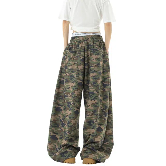 加荣 美式复古迷彩轻薄透气潮牌青少年日常出行通勤百搭休闲宽松小众设计工装裤 男女同款