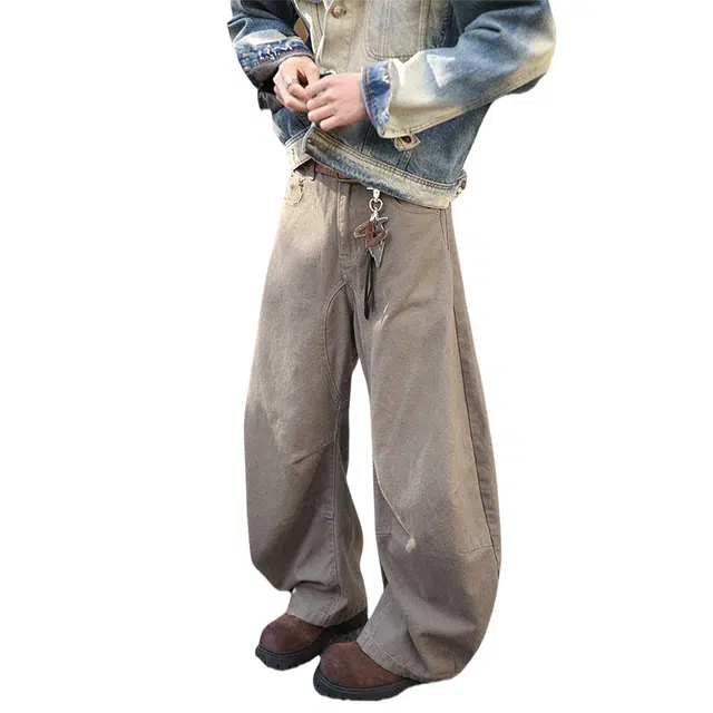 加荣 美式高街水洗夏季轻薄透气潮牌青少年户外出行通勤百搭复古宽松弯刀阔腿裤高级感垂感休闲长裤工装裤 男女同款