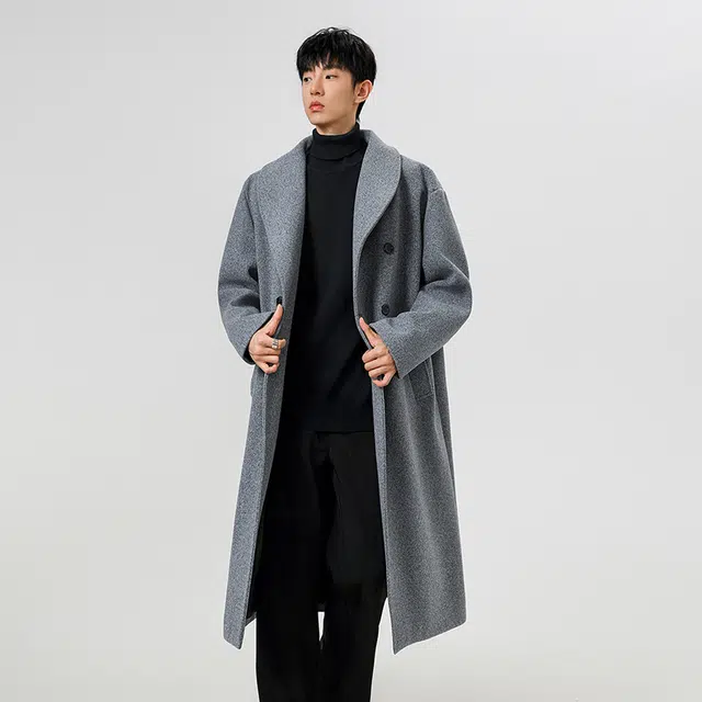 加荣 时尚高级感宽松舒适外衣中长款呢子过膝款青少年痞帅男装披风潮流高端大衣休闲百搭风衣 男女同款