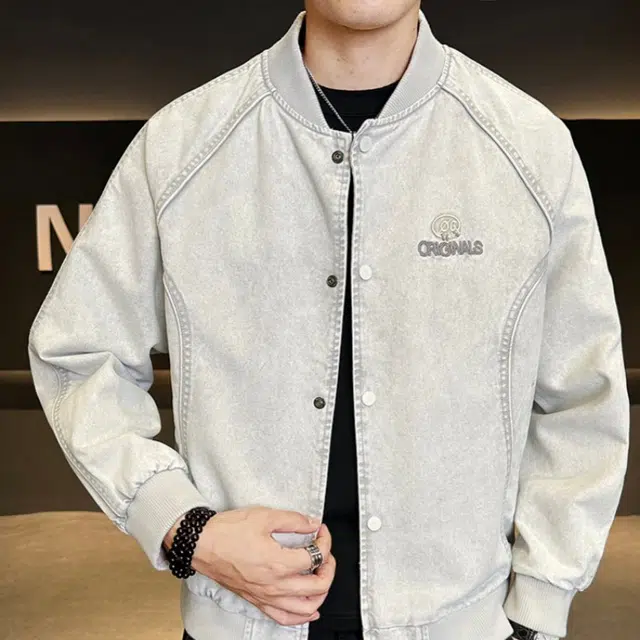 加荣 莱赛尔天丝牛仔衣秋季时尚高端休闲男装潮牌痞帅棒球服男士刺绣字母设计夹克男款宽松百搭上衣男小众慵懒风松弛感外套 男女同款