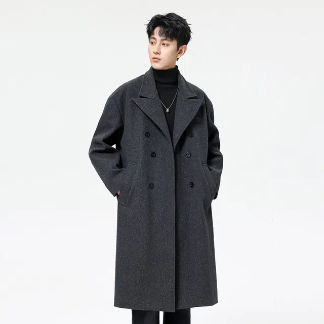 加荣 高级感毛呢大衣英伦雅痞潮牌宽松呢子青少年痞帅休闲百搭风衣 男女同款