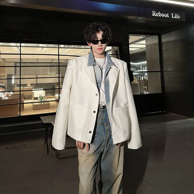 加荣 美式高级感毛呢小香风夹克男时尚垫肩上衣男装秋季潮牌外衣男款宽松百搭外装男士高端粗花亮片外套 男女同款