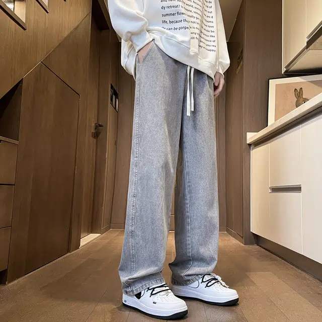 加荣 宽松直筒裤青少年高级感水洗做旧休闲裤夏季潮牌高街复古牛仔裤 男女同款