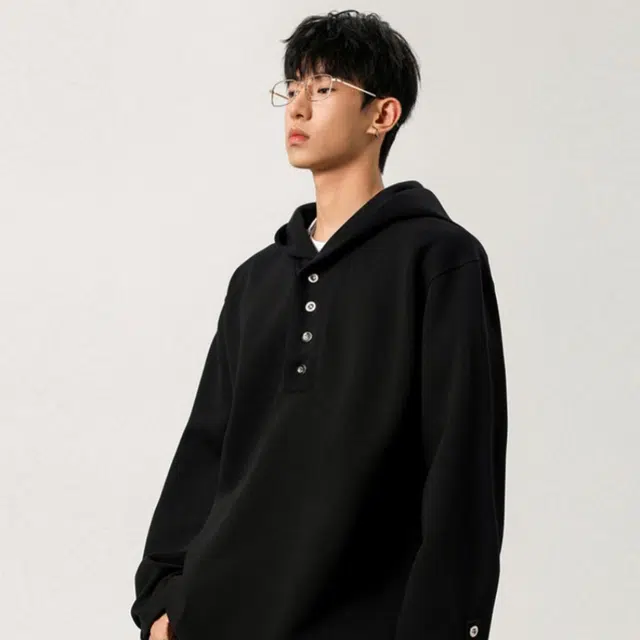 加荣 半排扣连帽卫衣男秋季美式宽松慵懒风休闲外套春高级感百搭套头男装复古潮牌小众设计感帅气体恤男上衣 男女同款