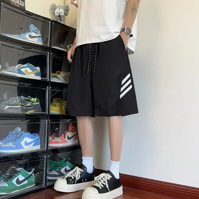 加荣 美式条纹运动男夏季薄款透气高街痞帅青少年篮球中裤潮牌百搭五分休闲短裤 男女同款