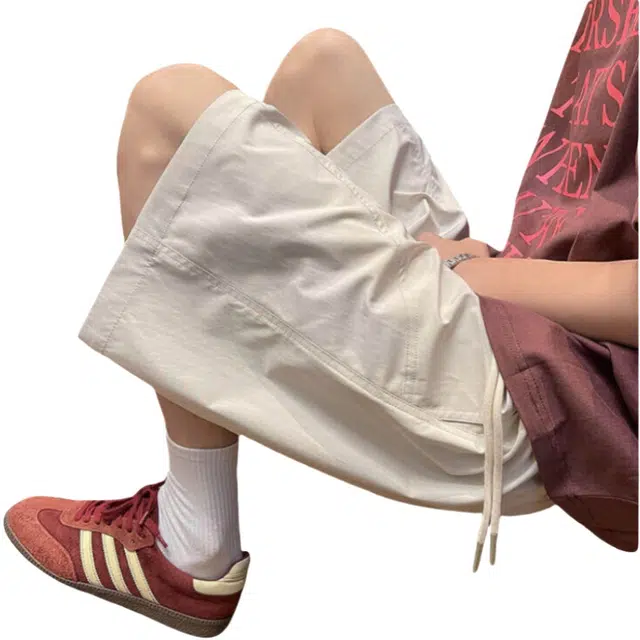 加荣 美式冰丝速干裤男夏季薄款透气潮牌拼接宽松阔腿裤大码百搭小众设计感五分裤外穿休闲短裤 男女同款