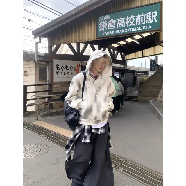 加荣 脏脏风扎染铆钉卫衣男美式复古青岛即墨连帽衫男款潮流百搭开衫外套男装时尚高级感休闲服男士慵懒风松弛情侣上衣 男女同款
