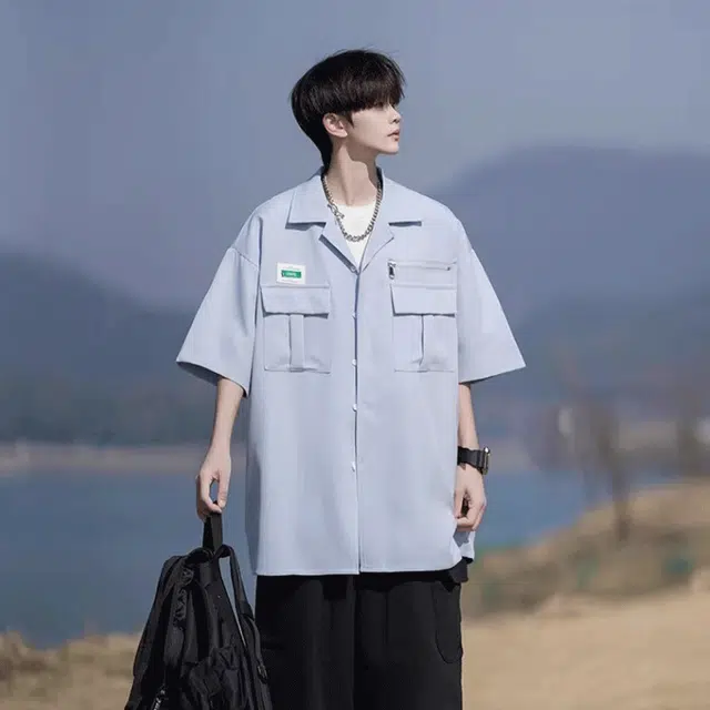 加荣 美式速干工装短袖衬衫透气男款夏季潮牌宽松大码男生高级休闲衬衣外套 男女同款