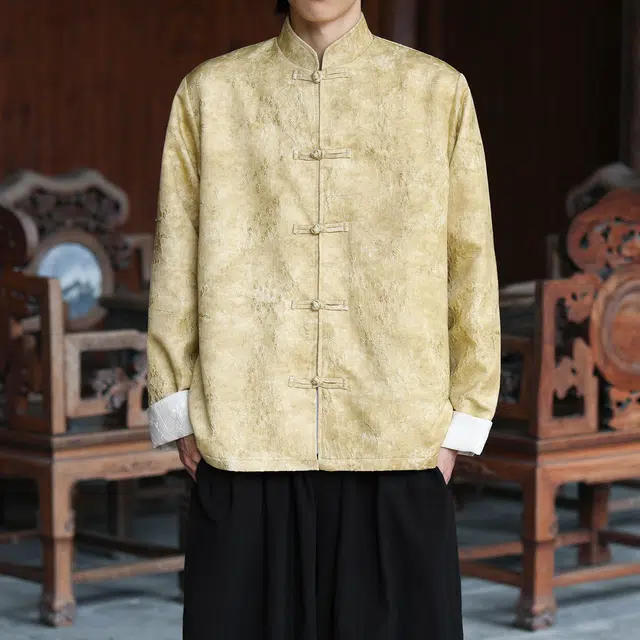 加荣 中国风秋季男士夹克宽松唐装立领提花改良汉服休闲男款复古潮流青少年上衣男装时尚国潮居士服男百搭高级感中山装外套 男女同款
