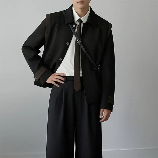 加荣 秋季小香风飞肩夹克男生小众设计感上衣男装时尚百搭翻领长袖外衣男款痞帅高级感解构机车服男高端拼接撞色外套 男女同款