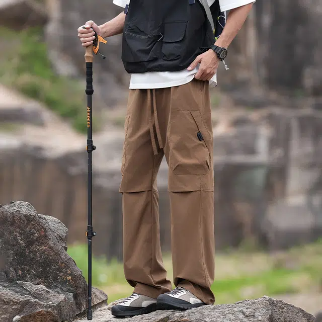 加荣 宽松直筒休闲裤潮牌帅气户外登山裤青少年山系徒步阔腿裤日系复古纯色长裤设计感工装裤 男女同款