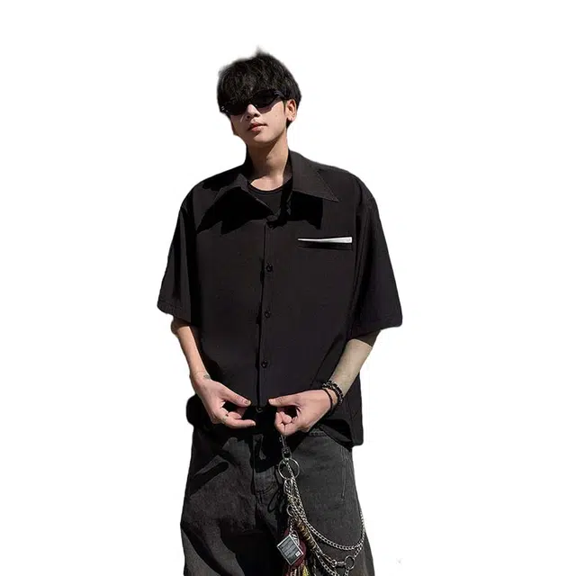 加荣 高级感痞帅轻薄透气潮牌休闲户外出行韩系小众设计时尚百搭短袖衬衫 男女同款
