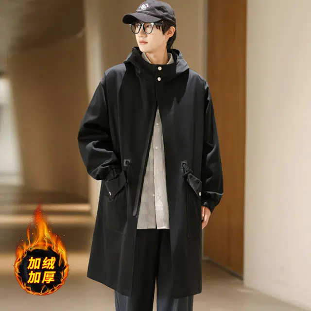 加荣 高级感英伦风中长款秋冬季连帽宽松百搭过膝潮流时尚工装大衣 男女同款