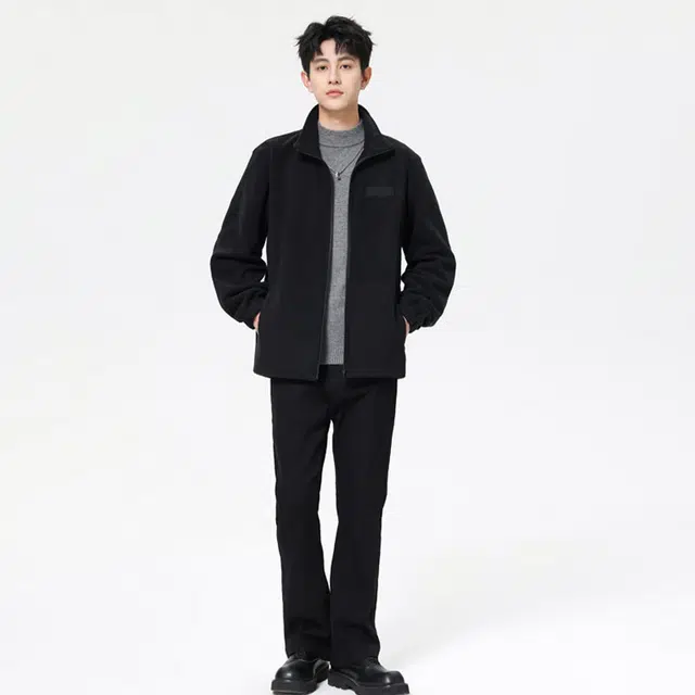 加荣 户外百搭美式复古宽松休闲立领纯色拉链运动夹克外套 男女同款