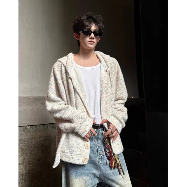 加荣 连帽针织卫衣外套男秋季美式慵懒风衬衫男款潮流宽松休闲套头衫男装时尚百搭青少年衬衣痞帅高级设计感长袖男士上衣 男女同款