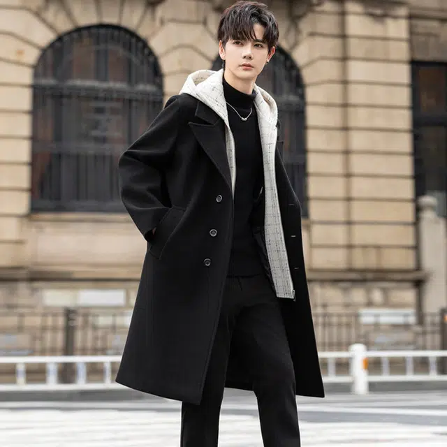 加荣 假两件中长款休闲百搭连帽舒适长袖风衣 男女同款