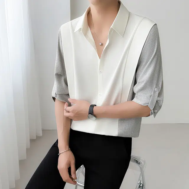 加荣 薄款透气百搭设计感青少年潮流痞帅宽松休闲短袖衬衫 男女同款