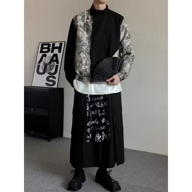 加荣 新中式拼接立领秋季水墨画提花国风上衣高街痞帅休闲小众高级感开衫唐装潮流时尚夹克外套 男女同款