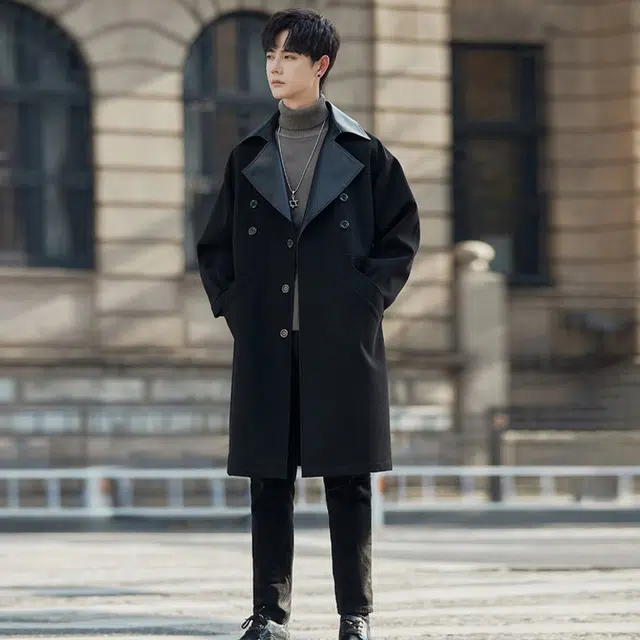 加荣 纯色翻领适中长袖大衣 男女同款