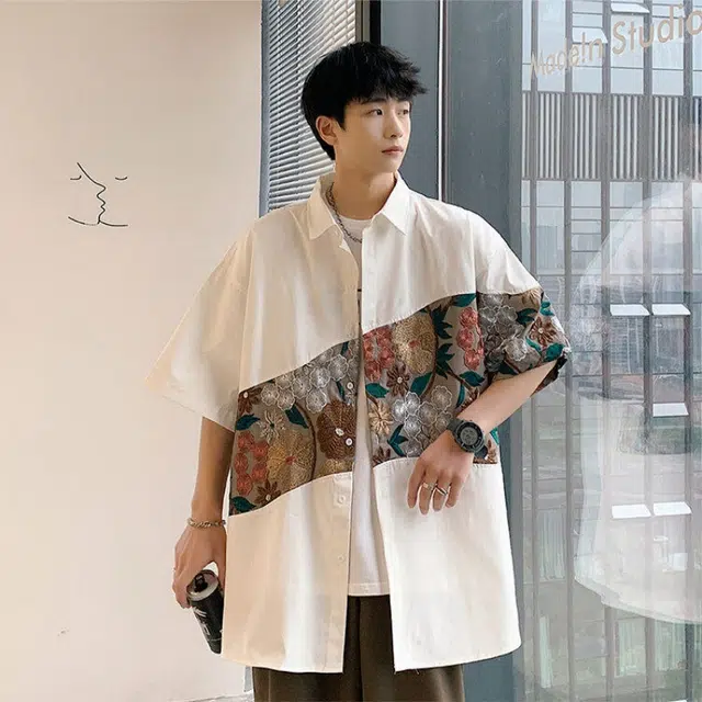 加荣 中国风高级感痞帅薄款透气青少年百搭国潮流刺绣短袖衬衫 男女同款